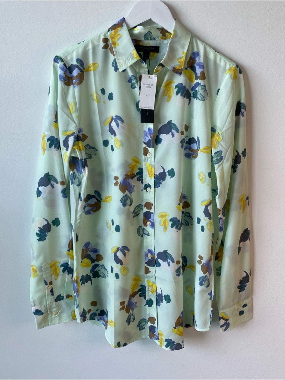 TALL Banana Republic Mint Green Floral Brushstroke Button-Up Blouse